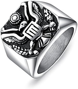 Lary Jewelry Men's Stainless Steel Biker Eagle Wide Band Ring