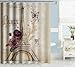 Uphome Paris Fabric Shower Curtain, Heavy Duty Cream Eiffel Tower Bathroom Shower Curtain with Bluish Flowers for Bathtubs Showers, Vintage Paris Bathroom Decor, (72
