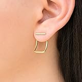 Pair of gold line studs with curved ear jacket earrings, jackets & bar earring studs, front back earrings, double sided ear cuffs, simple earrings handmade by Emmanuela