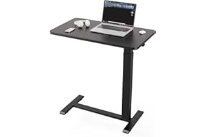 Ywin Medical Overbed Table in Black, Pneumatic Lift Adjustable Bedside Table with Wheels for Hospital and Home, Rolling Tray Desk for Couch, Bed, Recliner (28x16 Inch)