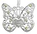 Butterfly Christmas Ornament - in Loving Memory - Remembrance Silver Butterfly with Engraved Heart - Light Green Crystals - Bereavement - Sympathy - 3