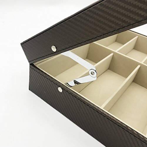 UnionPlus 8-Slot Eyeglass Sunglass Glasses Organizer Collector - Faux Leather Storage Case Box (Coffee - Carbon Fibre) - Thumbnail 5