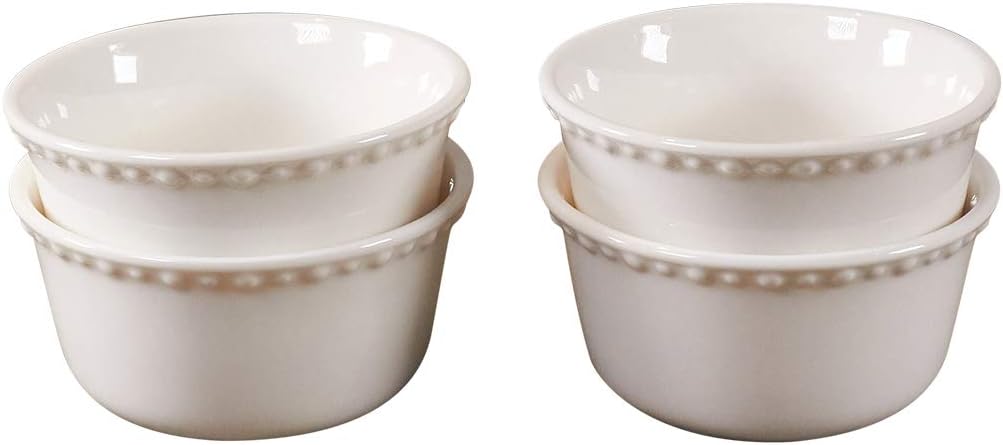 Set of 4 7oz Ramekins by CIROA | Porcelain Bowls for Baking, Souffles, Dips and Condiments