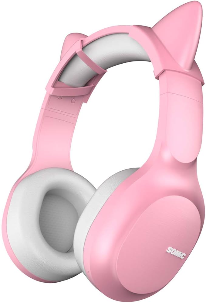 SOMiC SC2000 Pink Cat Ear Bluetooth 5.0 Wireless Headphones HiFi 38H