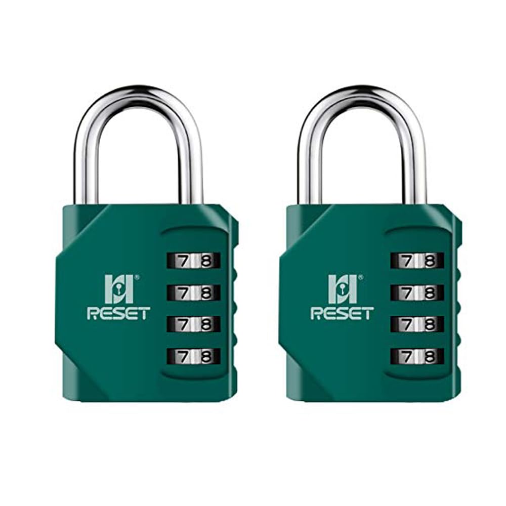 RESET-060 4 Digit Combination Padlock, Outdoor Lock, Indoor Padlock, Ideal for School Locker, Gym Locker, Fence, Gate, Hasp, Shed, Toolbox Green, 2-Pack — image 1