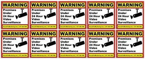 10"Real Warning Premises Under 24 Hour Video Surveillance Security Decals Door Window Stickers