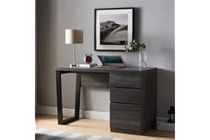 Q-Max Wooden Workstation Credenza Desk, Distressed Grey & Black