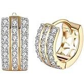 14K Gold Plated Cubic Zirconia CZ Hoop Earrings Simulated Huggie Hoops Cartilage Hoops Earrings for Women Men