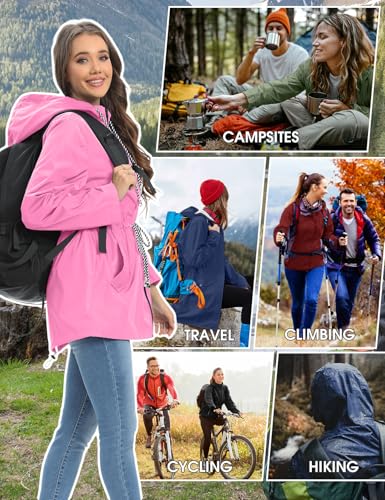 UMIPUBO Women's Raincoat Waterproof Lightweight Outdoor Jacket Packable Rain Jacket for Spring and Summer with Hood