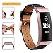 Mornex Leather Band Compatible with Charge 3 and Charge 4, Metal Pink Connectors and Black Leather