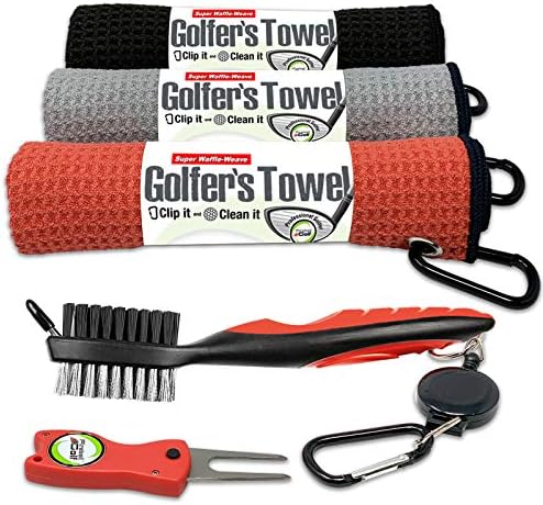 Fireball Golf Towel Gifts and Accessories Set (many colors) – 3 golf towels, golf divot tool, ball marker, and golf cleaning brush, golf gifts for men, women, children Fireball Golf Towel Gifts and Accessories Set (many colors) – 3 golf towels, golf divot tool, ball marker, and golf cleaning brush, golf gifts for men, women, children