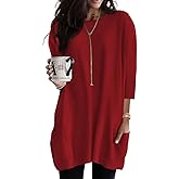 Poetsky Womens 3/4 Sleeve Tunics or Tops to Wear with Leggings Long Shirts Blouses with Pockets S-3XL