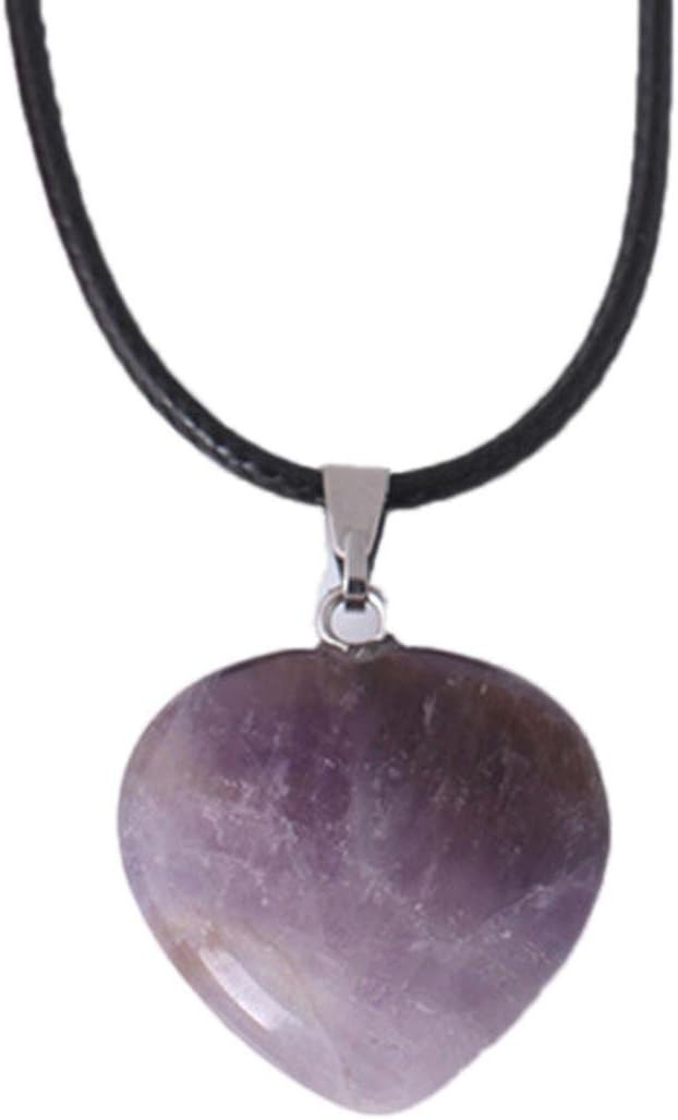 Molyveva Chakra Gemstone Lover Heart Pendant Necklace Energy Healing Leather Cord Necklace Rope Chain (Yellow)