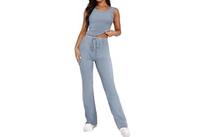 Bloggerlove Womens 2 Piece Outfits Summer Top and Pants Sets Trendy Matching Loungewear 2024 Lounge Tracksuits Fashion