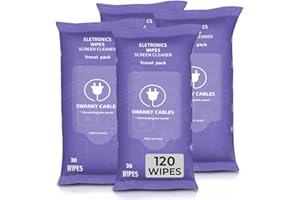 Swanky Cables Screen Cleaner Wipes: Electronic Wipes for Screens - Computer Screen Wipes for Lens, Phone, Tv Screen and Monitor Cleaning - Tech Wipes & Microfiber Cloth (Soft Wipes, 120 Count)