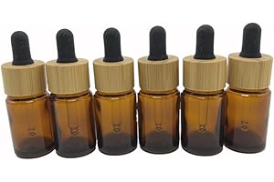 BEECO GIF2U Brown Glass Dropper Bottles 15ml/0.5 oz 6 PACK,Essential Oil Bottles With Eye Dropper And Bamboo Lids Perfume Sample Vials Essence Liquid Cosmetic Containers