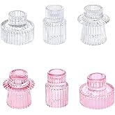 6Pcs Taper Glass Candlestick Holders, Candle Holder for Wedding Centerpieces, Party Supplies,Home Decor and Table Centerpiece(Pink,Transparent)