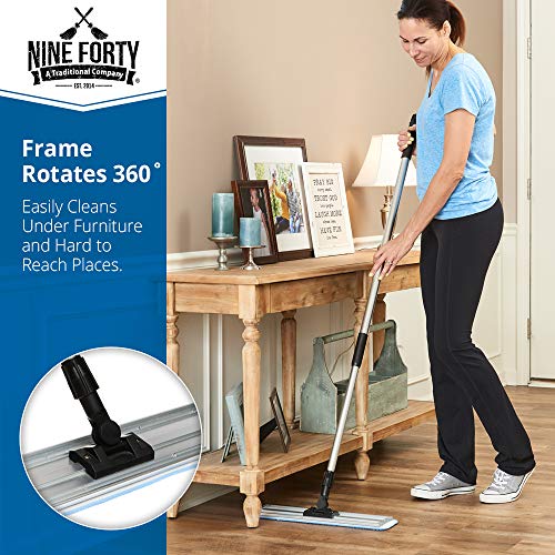 Nine Forty Microfiber Wet Dry Dust Mop Head for Hardwood Floor Set | Handle | 18 Inch Flat Pad Broom - Thumbnail 2