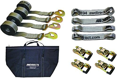 AW Direct TP219G Premium 8-Point Trailer &amp; Flatbed Tie Down Kit with Snap Hook Ends, 2"Wx18'L PVB Coated Reflective Securing Straps + Gradual Release Ratchets for Car Carriers with D Rings