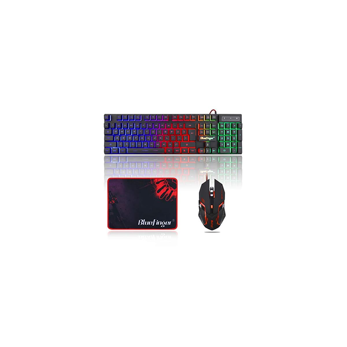 BlueFinger RGB Gaming Keyboard and Backlit Mouse Combo, USB Wired