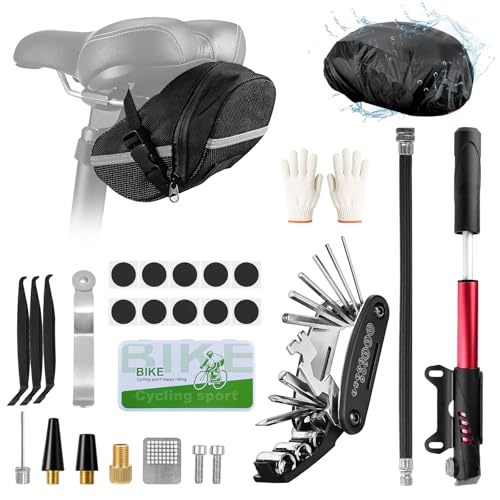 Ninonly Bicycle Tool Kit 27pcs with Pump 120PSI and Multitool 16 in 1 Complete Bike Repair Kit Patch and Levers for Camping Travel Bag