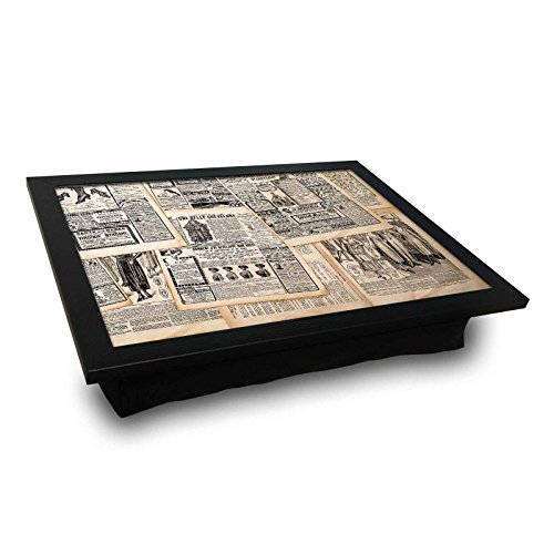LaModaHome Historical MDF Pillow Tray - Old Times Newspaper, Essay Article - Pillow Cushioned Accessories, Portable Bed Stand for Notebook or Serving - Suitable for Use on Table, Sofa, Chair