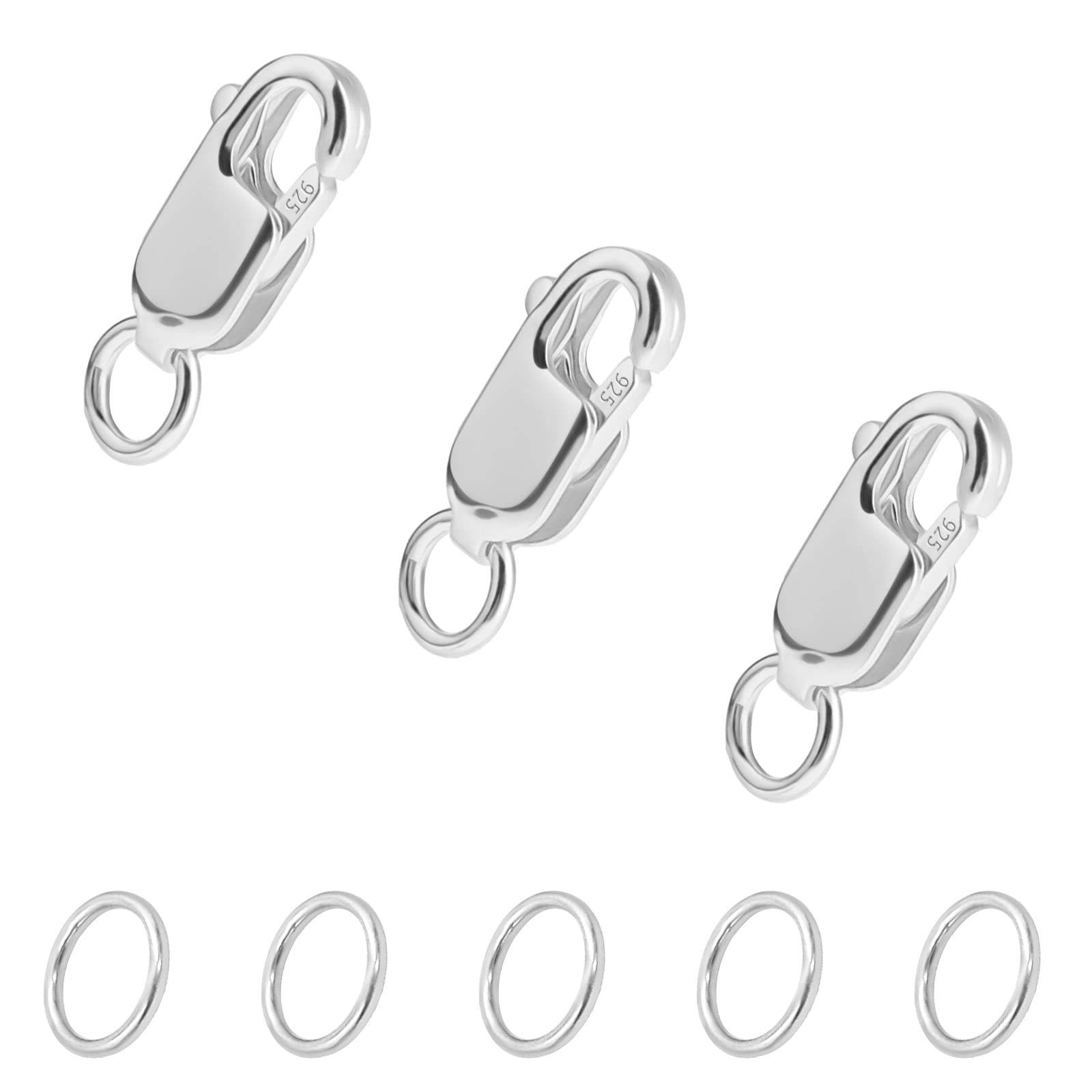 KINBOM 3pcs Lobster Claw Clasps with Jump Rings, 925 Silver Necklace Bracelet Clasp for Jewelry Making DIY, with Silver Cloth (10x4mm)