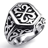 KONOV Jewelry Stainless Steel Thors Hammer Men's Ring, Color Black Silver