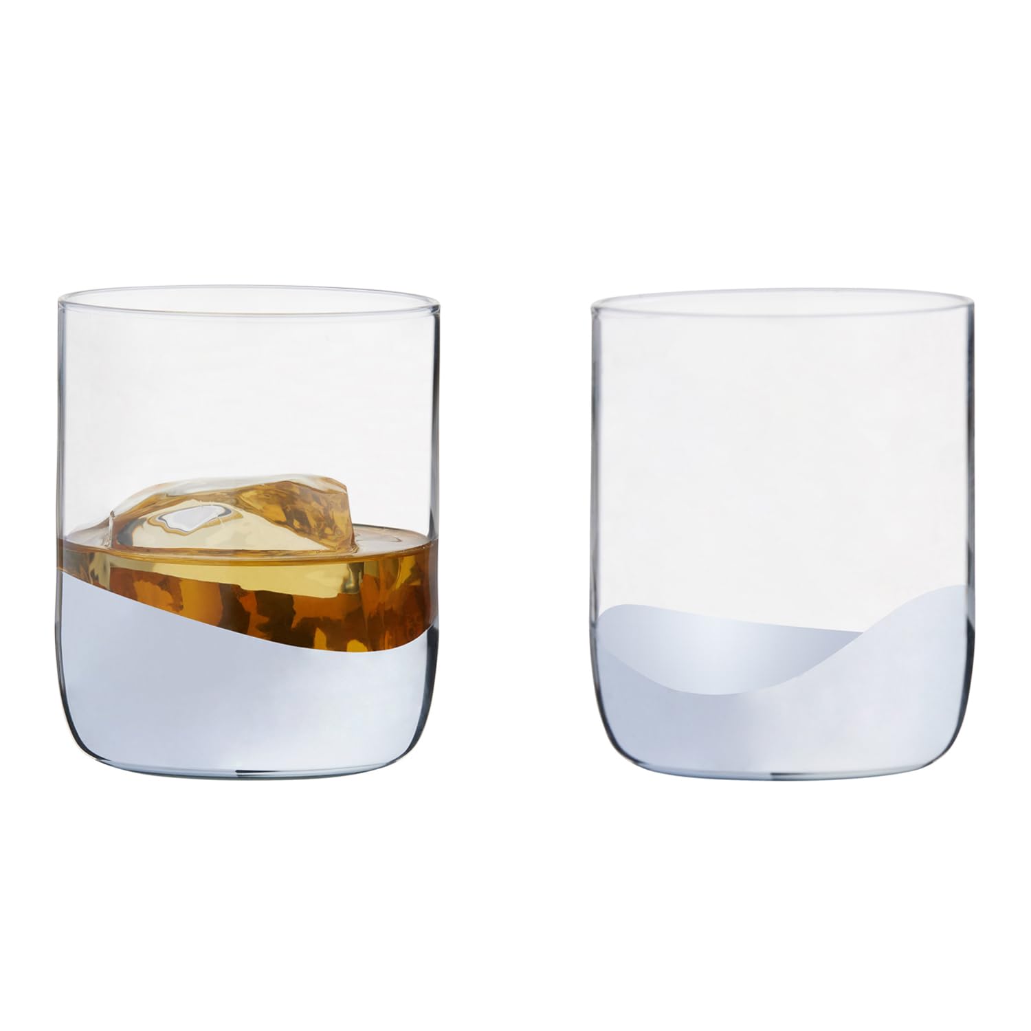Anton Studio Designs Wave Handmade DOF Tumblers for Whiskey, Spirits or Water - 400 ml - Silver - Set of 2 Elegant Drinking Glasses