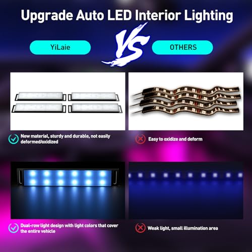 YiLaie LED Car Interior Lights, RGB Atmosphere Light with App Control and 16 Million Colors, USB Port, Music Mode, Color Memory, Car Accessories, Lighting Kit