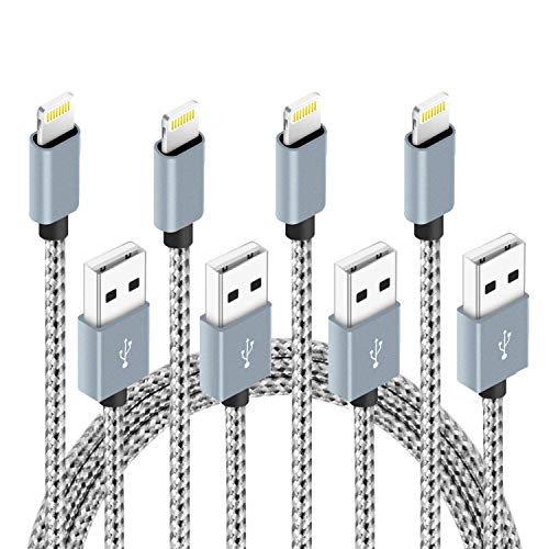 Lightning Cable,NANMING Charger Cables 4Pack 3FT 6FT 6FT 10FT to USB Syncing Data and Nylon Braided Cord Charger for iPhone X/8/8 Plus/7/7 Plus/6/6 Plus/6s/6s Plus/5/5s/5c/SE and More(Gray+White)