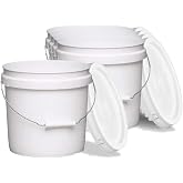 Terra Products Co. White Pails and Lids - Heavy Duty Buckets for Storage - Economical, Durable and Easy to Use (2Gallon 5Pack)
