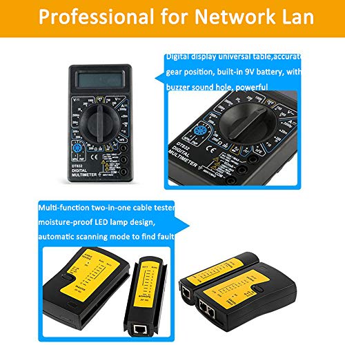 LETB Network Lan Cable Tester Network Repair Tool, Rj45 Crimping Kit For CAT5/CAT6,Soldering Iron Kit 60W Adjustable Temperature Welding,Digital Multimeter,Professional Tools (Orange Set)