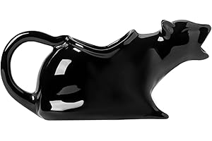 ISTOOLL Cat Gravy Boat, 8.5 Oz Ceramic Sauce Boat for Gravy, Warming Sauces, Salad Dressings, Milk, Novelty Cat Gift for Animal Lovers (Black)