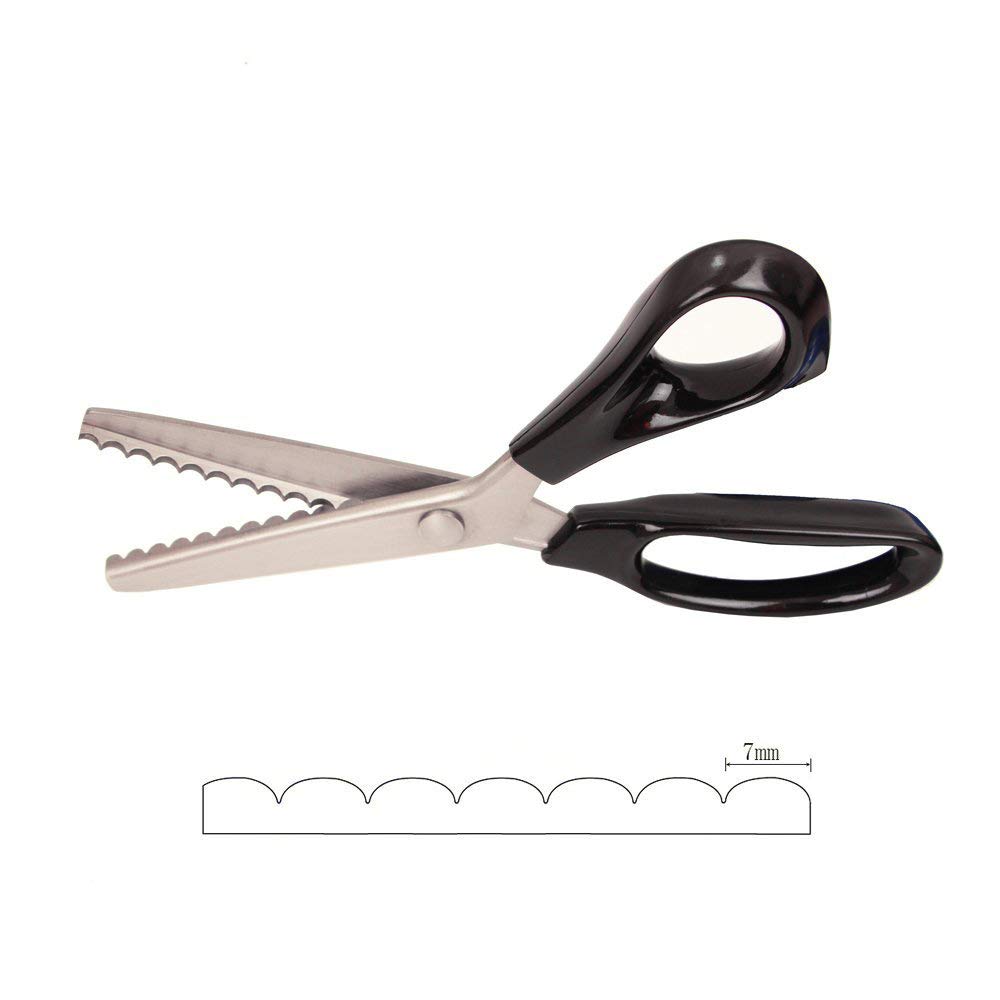 Fabric Pinking Shears - Stainless Steel Wave Blade Scissors Handmade Dressmaking Serrated and Scalloped Scissors Fit Cut Curve for Leather, Fabric Edge, Paper, Multi-Purpose (Scalloped 7mm)