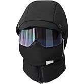4 in 1 Waterproof Ski Cap with Removeable Mask One-Piece Goggles Earflaps Cycling Winter Trapper Hat for Men Women