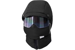 TINAYAUE 4 in 1 Waterproof Ski Cap with Removeable Mask One-Piece Goggles Earflaps Cycling Winter Trapper Hat for Men Women