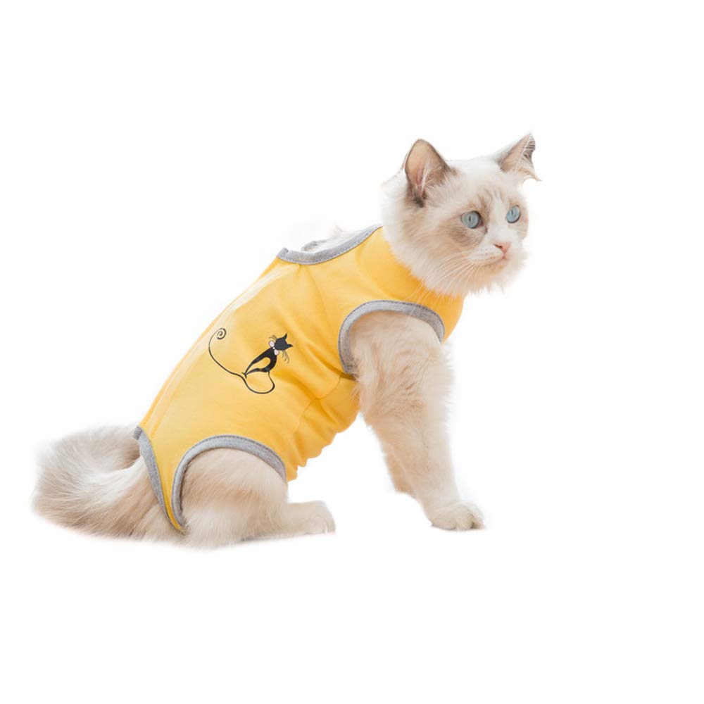 Pet Cat Recovery Suit, Abdominal Wounds or Skin Diseases Costume Suit Surgical Clothes for After Surgery Wear (S:Yellow)