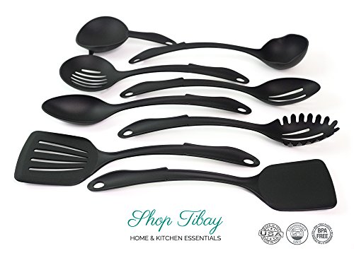 Kitchen Utensil Set Made in USA, 8 Best Kitchen Utensils - Nonstick Cooking Spatula,NYLON Kit, Solid Turner, Slotted Turner, Slotted Spoon, Basting Spoon, Strainer, Spoon Rest, Ladle, Pasta Server