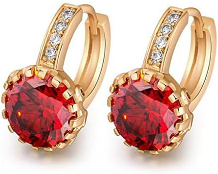 kaifongfu Women Party Earrings,9mm Round Flower Topaz Zircon Hoop Earrings (Red)