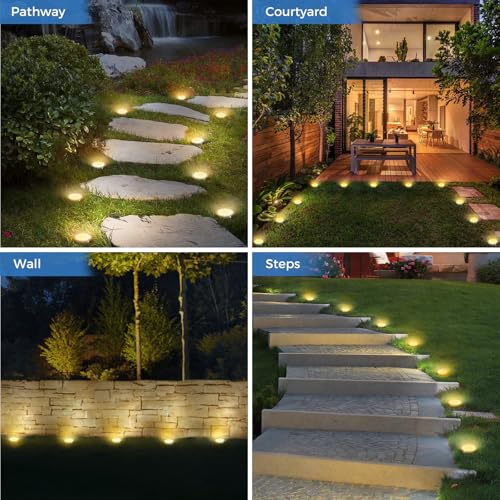 Peasur Pack of 12 Solar Ground Light, 8 LED, Waterproof Outdoor Solar Spotlight for Paths, Paths, Lawns, Patios, Yards, Swimming Pools, Warm White