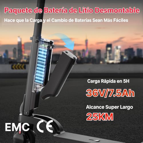 HX X6 Patinete Eléctrico para Adultos,4 Pliegues Commuting Urbano, el Portátil de los Scooter, Motor 350W y Batería Extraíble, Autonomía 20-40km, Doble Freno, E-Scooter para Jóvenes y Adultos