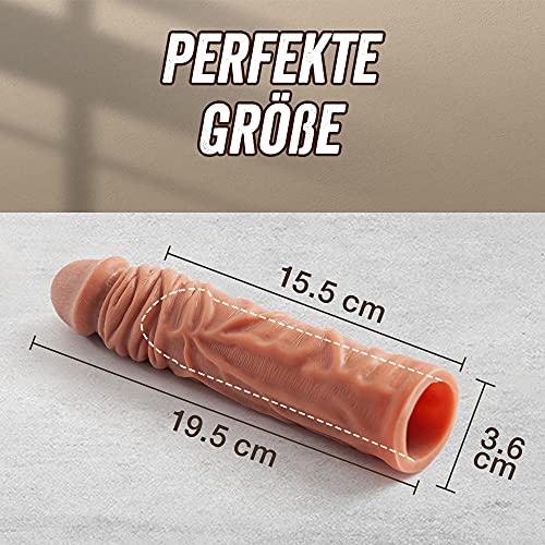 Realistische Penishülle Silikon Penismanschette Dildos Penis Vergößerung Sleeve mit Stimulierender Textur Real Penis Extender für Verlängerung Sexspielzeug für Paare Männer 19,5 * 3,6CM