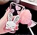 Bonice Phone Case for iPhone 7 Plus Cute Cartoon Rabbit Bling Diamond Crystal Clear Soft Transparent TPU 3D Cute Ear Stand Silicone Case with Hairball Pompon Wristlet + HD Screen Protector - Pink