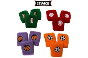 BOTARO Sports Wristbands For Kids In Assorted Colors And Sports Designs Soccer, Basketball, Football, and Baseball - Sports Party Favor Pack Of 12