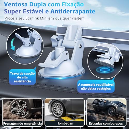 Suporte para Starlink Mini Carro, Kit de Base de Montagem para Starlink Mini Completa, com 4 Ventosas para Painel, Brisa, Janela e Teto Solar