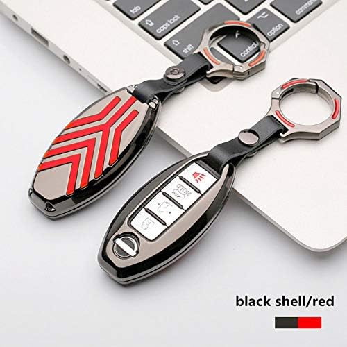 SLIODK Car Key Cover Car Key Case Color Stripe Zinc Alloy Remote Fob Shell Cover Keychain Auto Accessories for Nissan Altima GT-R 370Z Leaf Infiniti,A black red