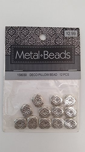 Hobby Lobby (R) Base Metal Jewelry Antique Silver Plated Art Deco Pillow Beads,6/8" Rounded Square; 1 Pkg. Contains 12 Pcs.