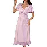 SINGINGQWEEN Womens' Vintage Nightgown Lace Sleepwear Victorian Nightdress Princess Pajamas Bridal Lounger Nightwear