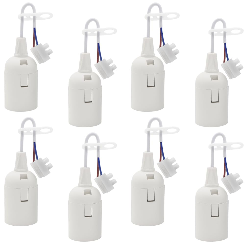 GOIYZTTR 8 Pieces E27 Lamp Socket White E27 Light Bulb Socket Holder Vintage Screw Lamp Holder with Wire Suitable for Indoor DIY Light